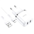 Hoco N4 Aspiring Seinälaturi & Lightning-kaapeli - 2xUSB, 2.4A - Valkoinen