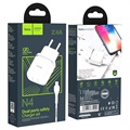Hoco N4 Aspiring Seinälaturi & Lightning-kaapeli - 2xUSB, 2.4A - Valkoinen