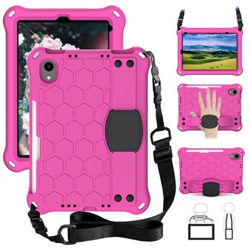 Honeycomb Sarja EVA iPad Mini 2021/2024 Suojakotelo Käsihihnalla - Kuuma Pinkki