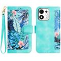 Honor 600 Smart Floral lompakkokotelo korttipaikoilla - vihreä