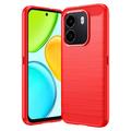 Honor X6e Harjattu TPU Suojakuori - Hiilikuitu - punainen