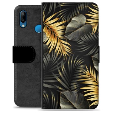 Huawei P30 Lite Premium Lompakkokotelo - Kultaiset Lehdet