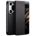 Huawei Pura 70 Qialino Smart View Läppänahkakotelo - Klassikko - Musta