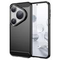 Huawei Pura 80 Pro/80 Pro+/80 Ultra Harjattu TPU Suojakuori - Hiilikuitu - Musta