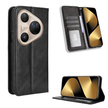 Huawei Pura 80 Ultra Retro Lompakkokotelo Magneettisella Sulkijalla - Musta