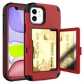 iPhone 12 Mini Hybridikotelo - Piilotettu Peili ja Korttipaikka - Punainen