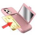 iPhone 12 Pro Max Hybridikotelo - Piilotettu Peili ja Korttipaikka - Pinkki