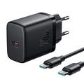 JOYROOM JR-TCF11 25W nopea seinälaturisarja USB-C - USB-C 60W 1m kaapelilla, EU-pistoke