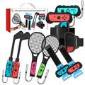 JYS JYS-NS215 10-in-1 Motion Control Grips Holder Golf Clubs Wrist Dance Band Handle Leg Strap Tennis Racket Game Accessories Set for Nintendo Switch