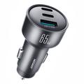 Joyroom JR-CCN19 65W:n 3-porttinen PD- ja QC-autolaturi - 2x USB-C, USB-A - harmaa