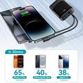Joyroom JR-PC1 10000mAh:n varavirtalaturi, jossa on sisäänrakennetut USB-C- ja Lightning-kaapelit - musta