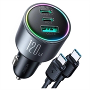 Joyroom tehokas 3-porttinen PD QC -autolaturi, mukana 1.2m USB-C-kaapeli - 145W - tummanharmaa