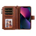 KT Multifunctional Sarja iPhone 14 Lompakkokotelo - Ruskea