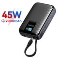 KUULAA KL-YD120 20000mAh:n varavirtalähde TFT-näytöllä ja sisäänrakennetulla USB-C-kaapelilla - 45W - harmaa