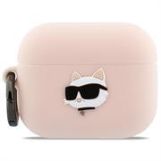 AirPods Pro 3 Karl Lagerfeld Choupette Head 3D silikonikotelo - Pinkki