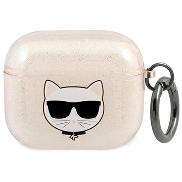 Karl Lagerfeld Glitter Choupette Head AirPods 3 TPU Suojakotelo - Kulta
