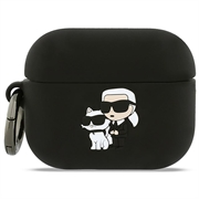 AirPods Pro 3 Karl Lagerfeld Karl & Choupette 3D-silikonikotelo - musta