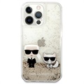Karl Lagerfeld Liquid Glitter Karl & Choupette iPhone 13 Pro Suojakotelo - Kulta