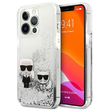 Karl Lagerfeld Liquid Glitter Karl & Choupette iPhone 13 Pro Suojakotelo - Hopea