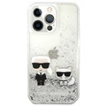 Karl Lagerfeld Liquid Glitter Karl & Choupette iPhone 13 Pro Suojakotelo - Hopea