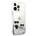 Karl Lagerfeld Liquid Glitter Karl & Choupette iPhone 13 Pro Suojakotelo - Hopea