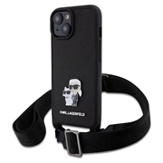 iPhone 15 Karl Lagerfeld Saffiano Crossbody Metal Karl & Choupette Kotelo - Musta