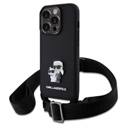 iPhone 15 Pro Karl Lagerfeld Saffiano Crossbody Metal Karl & Choupette Kotelo - Musta