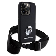 iPhone 15 Pro Karl Lagerfeld Saffiano Crossbody Metal Karl & Choupette Kotelo - Musta