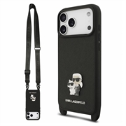iPhone 18 Pro Karl Lagerfeld Saffiano Crossbody Metal Karl & Choupette Kotelo - Musta
