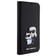 iPhone 15 Pro Karl Lagerfeld Saffiano Karl & Choupette NFT Lompakkokotelo - Musta