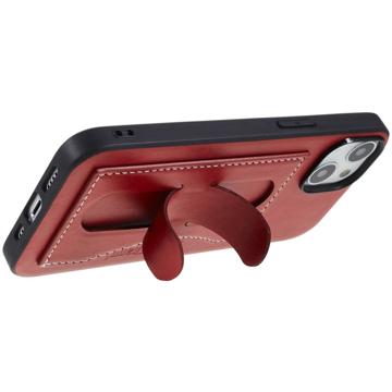 iPhone 14 Plus Päällysteinen Suojakotelo kanssa Korttipaikan ja Jalusta - Punainen