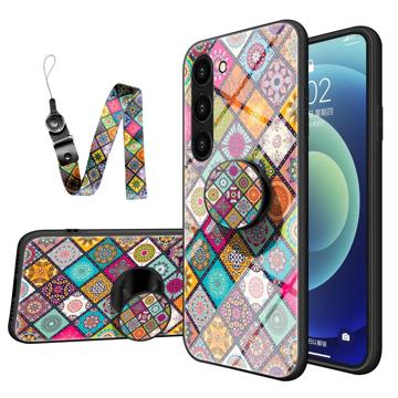Ruutukuviollinen Samsung Galaxy S23 5G Hybridikotelo - Värikäs Mandala