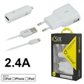 Ksix 3-in-1 Lightning Laturisetti MFi - 2.4A - Valkoinen