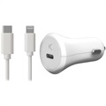 Ksix Power Delivery USB Type-C Autolaturi Lightning-kaapelilla - 18W