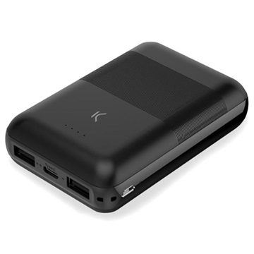 Ksix Slim USB-C & 2xUSB Varavirtalähde - 10000mAh - Musta