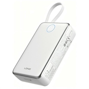Ldnio PQ44 20000mAh 45W:n varavirtalähde - sisäänrakennettu USB-C-kaapeli, 15W:n langaton lataus - valkoinen