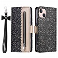 Lace Pattern iPhone 14 Max Lompakkokotelo - Musta