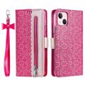 Lace Pattern iPhone 14 Max Lompakkokotelo - Kuuma pinkki