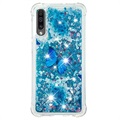 Liquid Glitter Samsung Galaxy A50 TPU Suojakuori - Sininen Perhoset