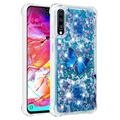 Liquid Glitter Samsung Galaxy A70 TPU Suojakuori - Sininen Perhoset