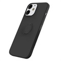 iPhone 13 Mini Liquid Silicone Suojakuori Sormuspidikkeellä - Musta