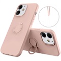 iPhone 13 Mini Liquid Silicone Suojakuori Sormuspidikkeellä - Pinkki