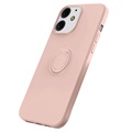 iPhone 13 Liquid Silicone Suojakuori Sormuspidikkeellä - Pinkki