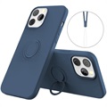 iPhone 13 Pro Liquid Silicone Suojakuori Sormuspidikkeellä - Sininen