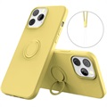 iPhone 13 Pro Max Liquid Silicone Suojakuori Sormuspidikkeellä - Keltainen