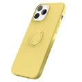 iPhone 13 Pro Max Liquid Silicone Suojakuori Sormuspidikkeellä - Keltainen