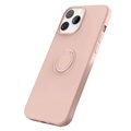 iPhone 13 Pro Liquid Silicone Suojakuori Sormuspidikkeellä - Pinkki