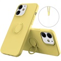 iPhone 13 Liquid Silicone Suojakuori Sormuspidikkeellä - Keltainen