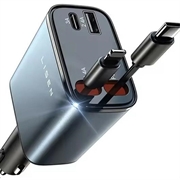 Lisen B104 4-in-1 -autolaturi, jossa on sisäänvedettävät USB-C- ja Lightning-kaapelit - 45W