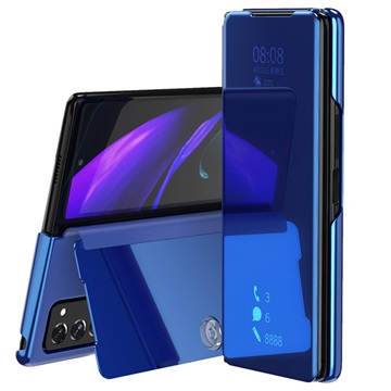 Luxury Mirror View Samsung Galaxy Z Fold2 5G Lompakkokotelo - Sininen